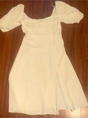 Forever 21 Cream Puff-Sleeve Mini Dress with Front Slit